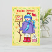 Christmas Snowman Jaune Fête Invitation (Debout devant)