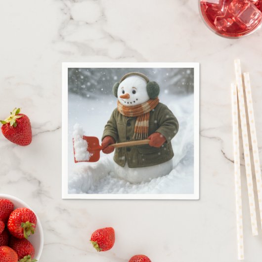 Christmas Snowman Shoveling Snow Servet (Insitu)