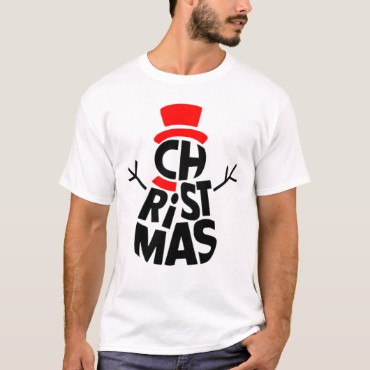 Christmas Snowman Word Art T-shirt (Voorkant)
