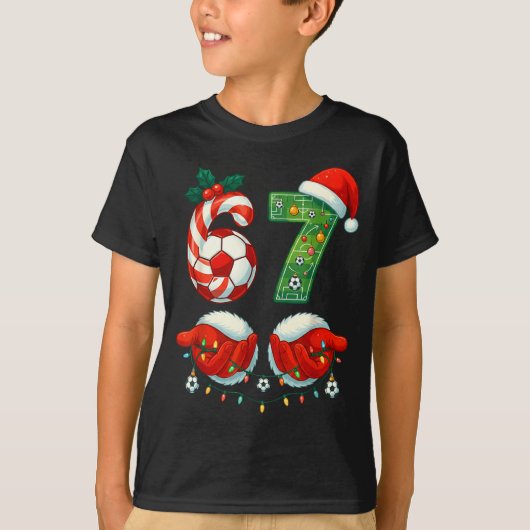 Christmas Soccer Drip Number 67 Boys Soccer Player T-shirt (Voorkant)