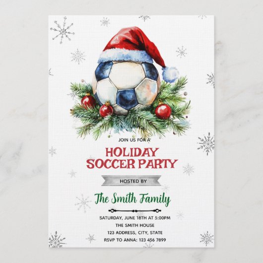 Christmas soccer party invitation (Devant)
