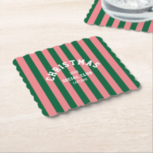 Christmas Social Club Groen Roze Snoep Strepen Kartonnen Onderzetters