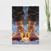 Christmas Socks and Holiday Lights in Snow Kaart (Voorkant)