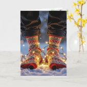 Christmas Socks and Holiday Lights in Snow Kaart (Gele Bloem)