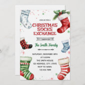 Christmas socks exchange party invitation (Devant / Derrière)