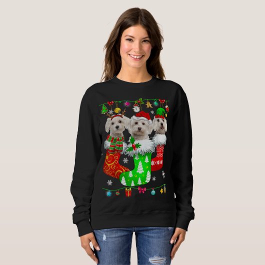 Christmas Socks Pajama Maltese Dog Puppy Lover Trui (Voorkant volledig)