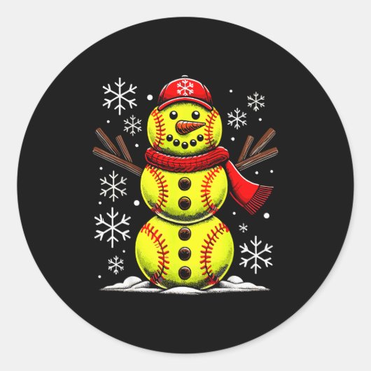 Christmas Softball Snowman Girls, Softball Christm Ronde Sticker (Voorkant)