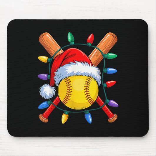 Christmas Softball Xmas Santa Srts Hat Mens Womens Muismat (Voorkant)