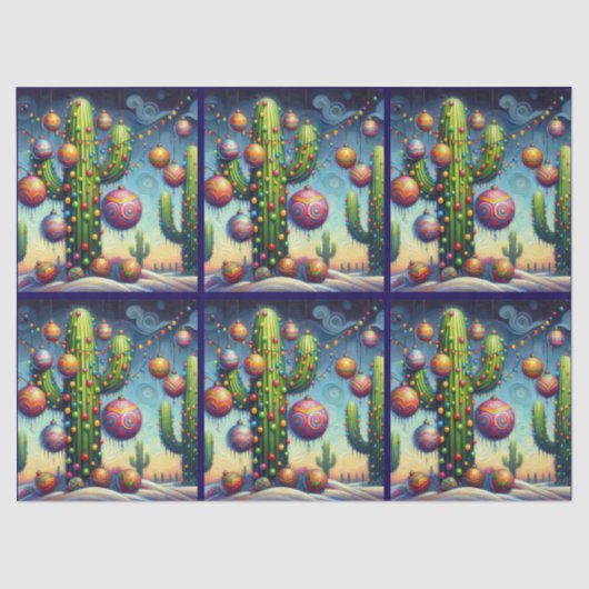 Christmas Southwest Saguaro Cactus Decoupage Tissuepapier (Voorkant)