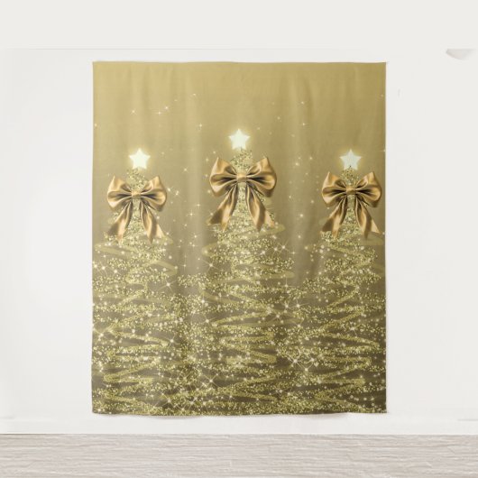 Christmas Sparkling Trees Gold Faux Bow Wandkleed (Voorkant)