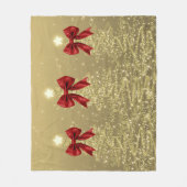 Christmas Sparkling Trees Gold Faux Red Bow  Fleece Deken (Voorkant)
