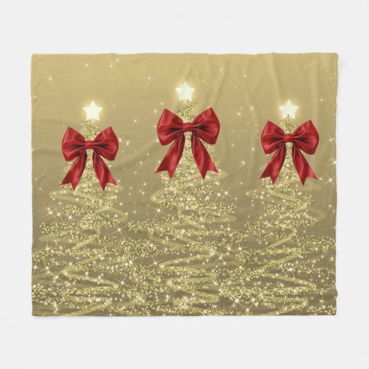 Christmas Sparkling Trees Gold Faux Red Bow  Fleece Deken (Voorkant (Horizontaal))