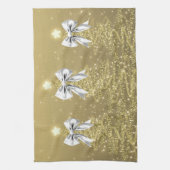 Christmas Sparkling Trees Gold Faux Silver Bow Theedoek (Verticaal)