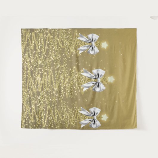 Christmas Sparkling Trees Gold Faux Silver Bow Wandkleed (Voorkant (horizontaal))