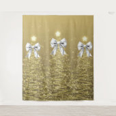 Christmas Sparkling Trees Gold Faux Silver Bow Wandkleed (Voorkant)
