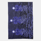 Christmas Sparkling Trees Navy Blue Faux Bow  Theedoek (Verticaal)