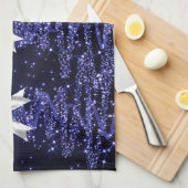 Christmas Sparkling Trees Navy Faux Silver Bow  Theedoek (Quarter Fold)