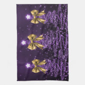 Christmas Sparkling Trees Purple Faux Gold Bow Theedoek (Verticaal)