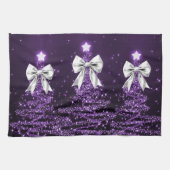 Christmas Sparkling Trees Purple Faux Silver Bow Theedoek (Horizontaal)