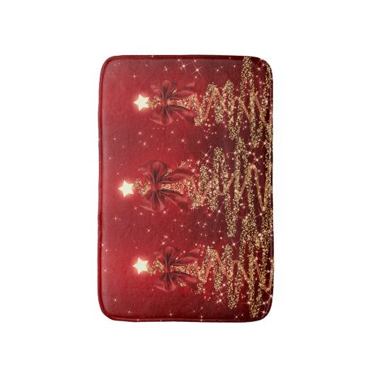 Christmas Sparkling Trees Red Gold Faux Bow Badmat (Voorkant Verticaal)