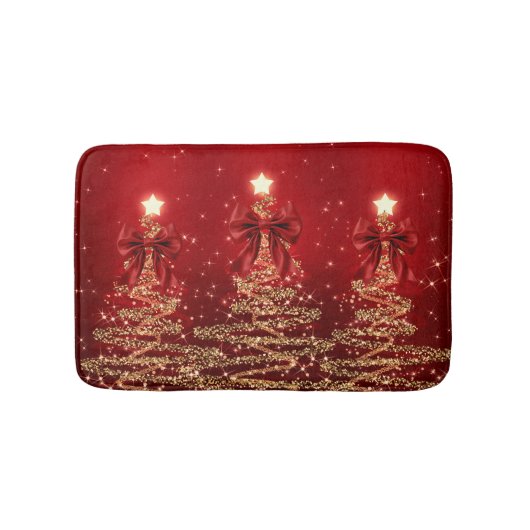Christmas Sparkling Trees Red Gold Faux Bow Badmat (Voorkant)