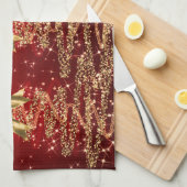 Christmas Sparkling Trees Red Gold Faux Bow  Theedoek (Quarter Fold)