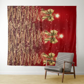 Christmas Sparkling Trees Red Gold Faux Bow  Wandkleed (In Situ (horizontaal))
