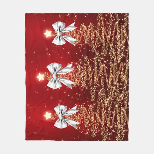 Christmas Sparkling Trees Red Gold Silver Bow  Fleece Deken (Voorkant)