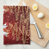 Christmas Sparkling Trees Red Gold Silver Bow  Theedoek (Quarter Fold)