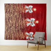 Christmas Sparkling Trees Red Gold Silver Bow  Wandkleed (In Situ (horizontaal))