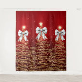 Christmas Sparkling Trees Red Gold Silver Bow  Wandkleed (Voorkant)