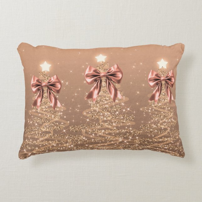 Christmas Sparkling Trees Rose Gold Faux Bow  Accent Kussen (Voorkant)