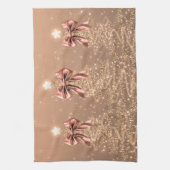 Christmas Sparkling Trees Rose Gold Faux Bow Theedoek (Verticaal)