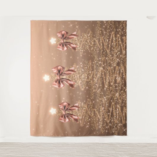 Christmas Sparkling Trees Rose Gold Faux Bow  Wandkleed (Voorkant)
