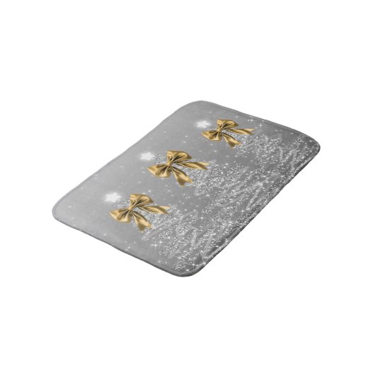 Christmas Sparkling Trees Silver Faux Gold Bow Badmat (Gekanteld)