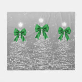Christmas Sparkling Trees Silver Faux Green Bow Fleece Deken (Voorkant (Horizontaal))