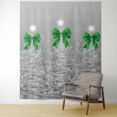 Christmas Sparkling Trees Silver Faux Green Bow  Wandkleed (In situ)