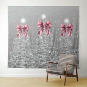 Christmas Sparkling Trees Silver Faux Pink Bow Wandkleed (In Situ (horizontaal))