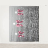 Christmas Sparkling Trees Silver Faux Pink Bow Wandkleed (Voorkant)