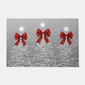 Christmas Sparkling Trees Silver Faux Red Bow Deurmat (Voorkant)
