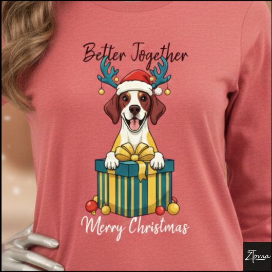Christmas Spotted Pointer Gift Graphic No Scarf Tri-Blend Shirt