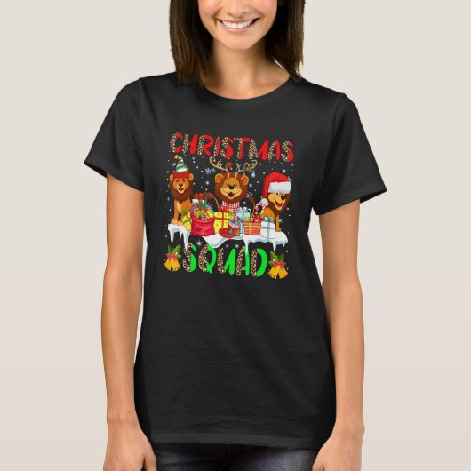 Christmas Squad Leopard Three Santa Reindeer Elf L T-shirt (Voorkant)