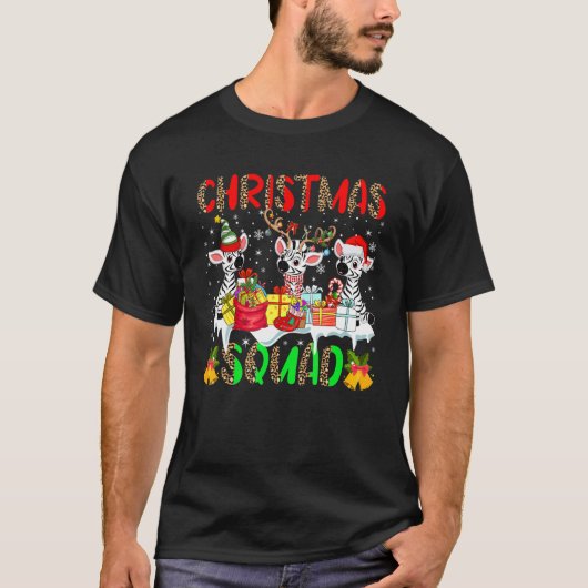 Christmas Squad Leopard Three Santa Reindeer Elf Z T-shirt (Voorkant)