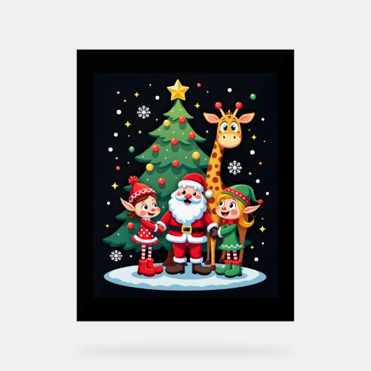Christmas Squad Santa Giraffe Elf Dabbing Matching Acryl Bord (Voorkant)