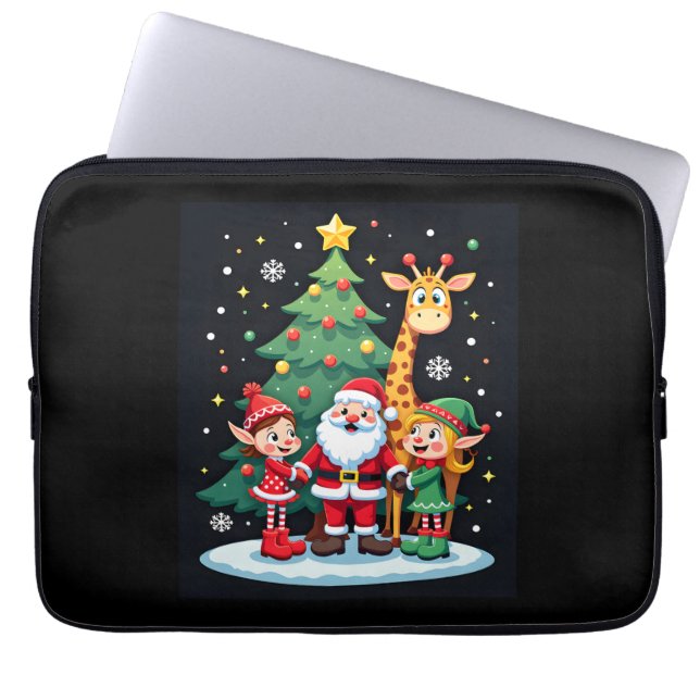 Christmas Squad Santa Giraffe Elf Dabbing Matching Laptop Sleeve (Voorkant)