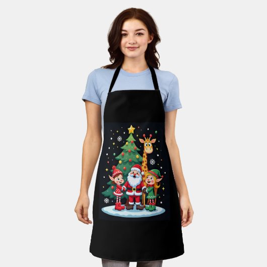 Christmas Squad Santa Giraffe Elf Dabbing Matching Schort (Gedragen)