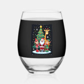 Christmas Squad Santa Giraffe Elf Dabbing Matching Wijnglas Zonder Voet (Voorkant)