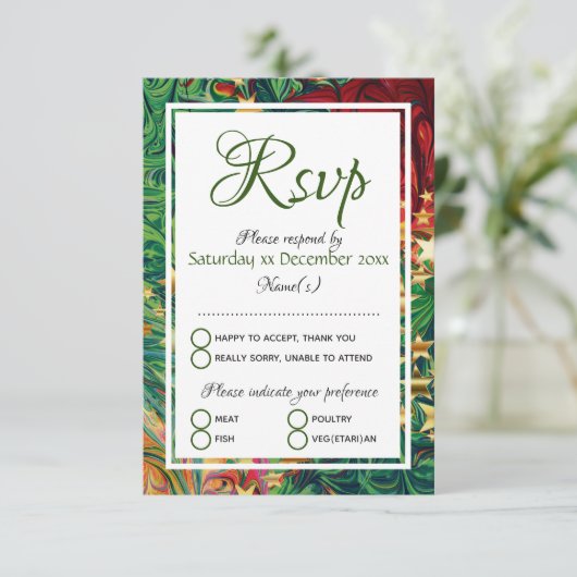 CHRISTMAS STARS Persoonlijke feestelijke feestelij RSVP Kaartje (Staand voorkant)