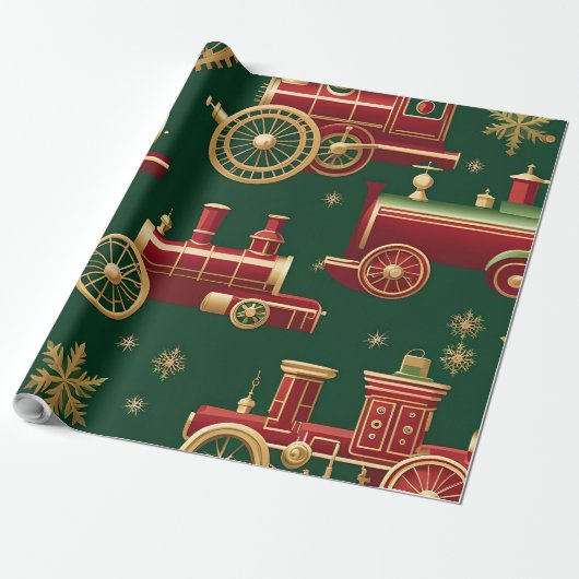 Christmas Steampunk Locomotief Inpakpapier (Uitgerold)