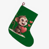 Christmas Stocking, Monkey Red Hearts Love Grote Kerstsok (Voorkant (Hangend))